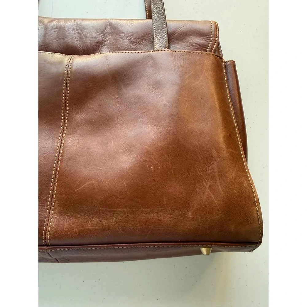 Gianni Bernini Brown Leather Multi-Compartment Shoulder Handbag Business Work